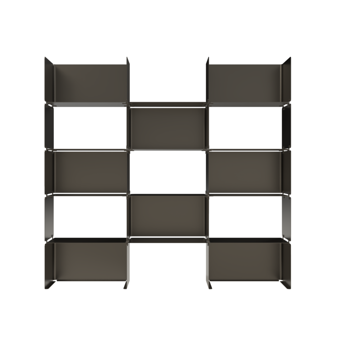 Shelving System 01, frontal view — untreated steel