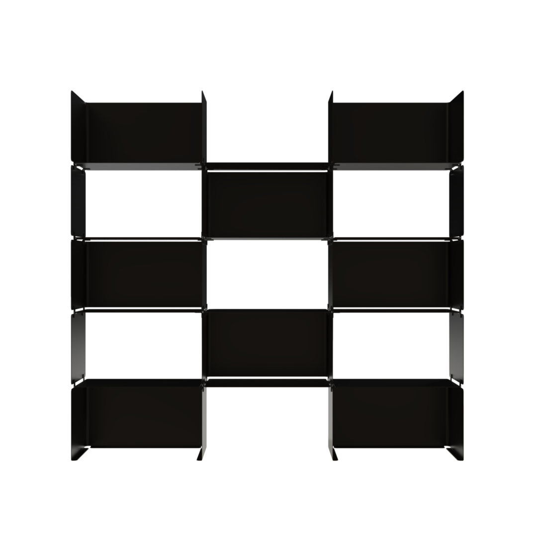 Shelving System 01, frontal view — untreated steel